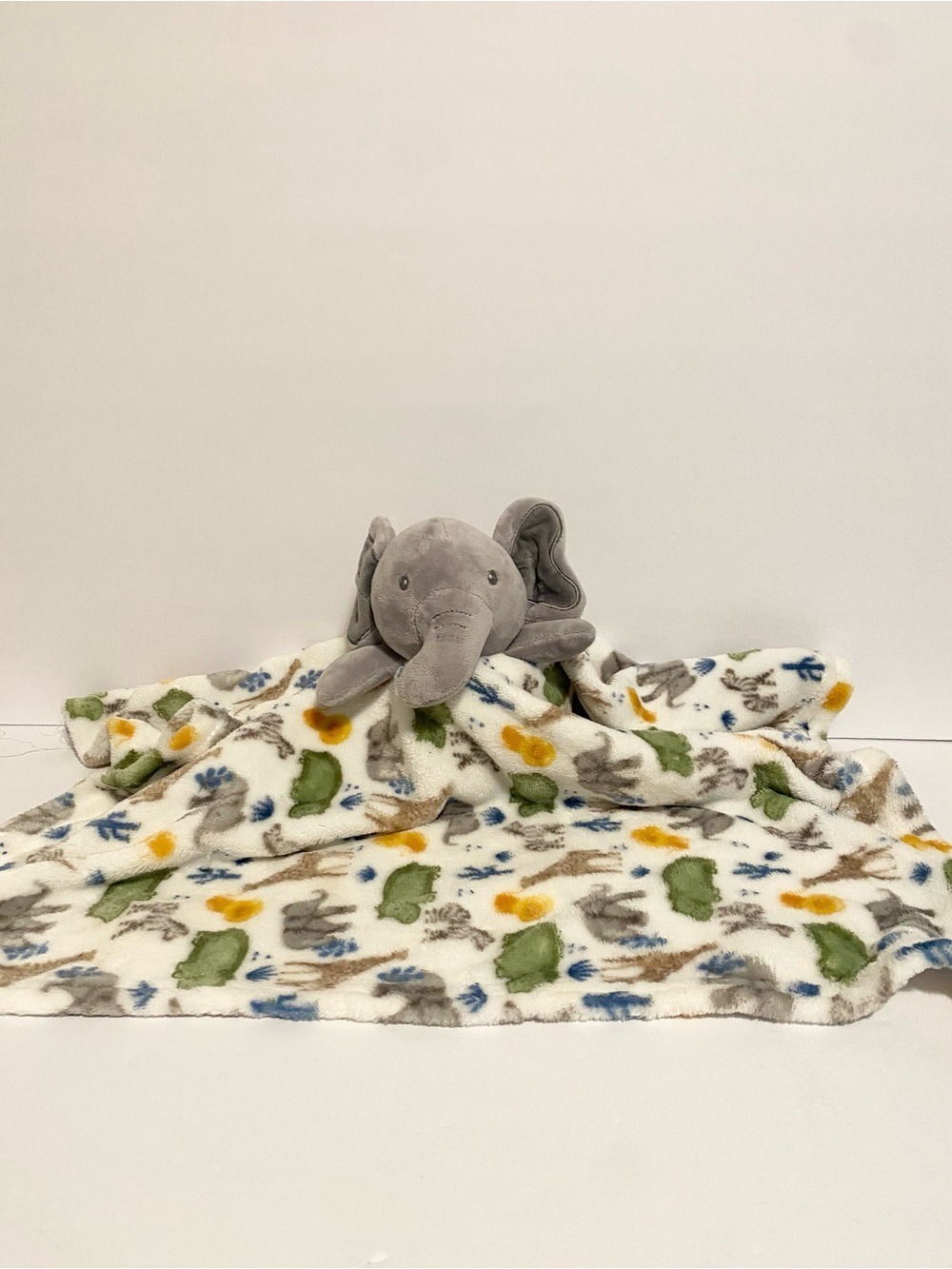 Modern Baby Elephant Lovey Zoo Animal Oversize Large Security Blanket White 22”